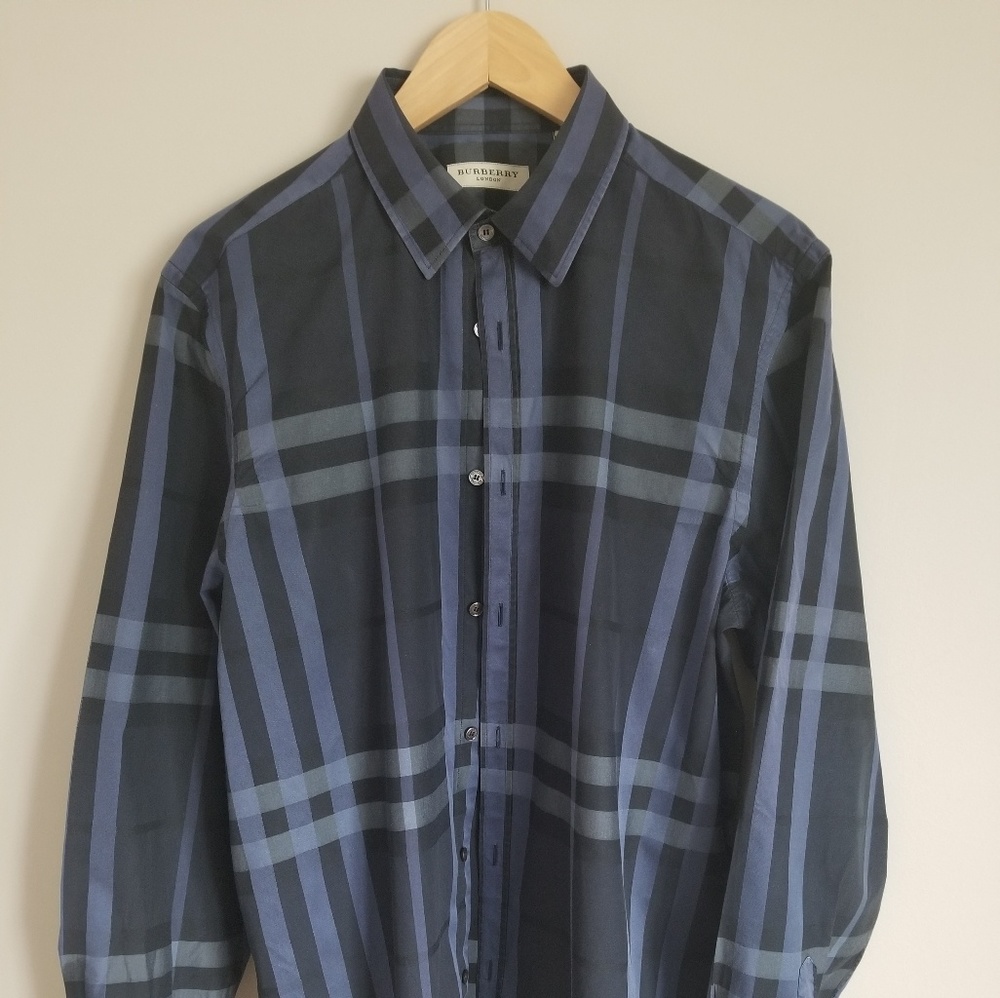 Men's Burberry Navy Blue Check Shirt